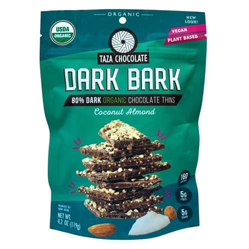 Taza Chocolate Dark Bark Chocolate Snacking Thins Coconut Almond