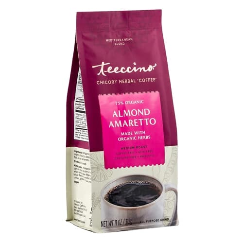 Teeccino Chicory Herbal Coffee, Almond Amaretto, Medium Roast, Caffeine Free