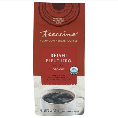 Teeccino Organic Reishi Eleuthero French Roast Mushroom Herbal Coffee Caffeine Free
