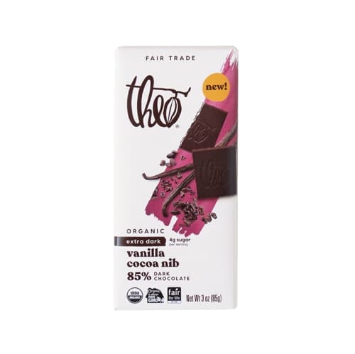 Theo Organic 85% Dark Chocolate Bar Vanilla Cocoa Nib