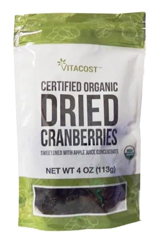 Vitacost Certified Organic Dried Cranberries Sweetened With Apple Juice Concentrate
