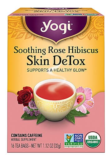 Yogi Non-Gmo Organic Herbal Tea Skin Detox Rose Hibiscus