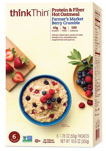Thinkthin Protein & Fiber Hot Oatmeal Farmer'S Market Berry Crumble